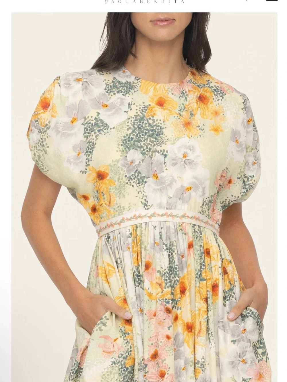 New Agua by Agua Bendita Aire Florecer Embroidered Maxi Dress - Yellow Floral. S - Picture 2 of 13